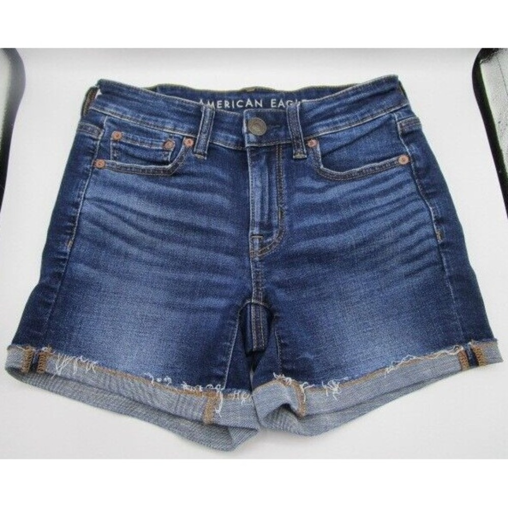 American Eagle Midi Size 0 Womens Jean Shorts Super Stretch Cutoff Cuffed